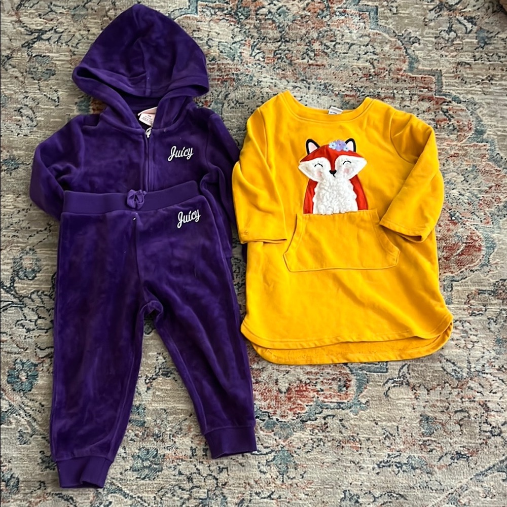 Juicy Couture Purple Baby Jumpsuit and Yellow Fox Dress Set